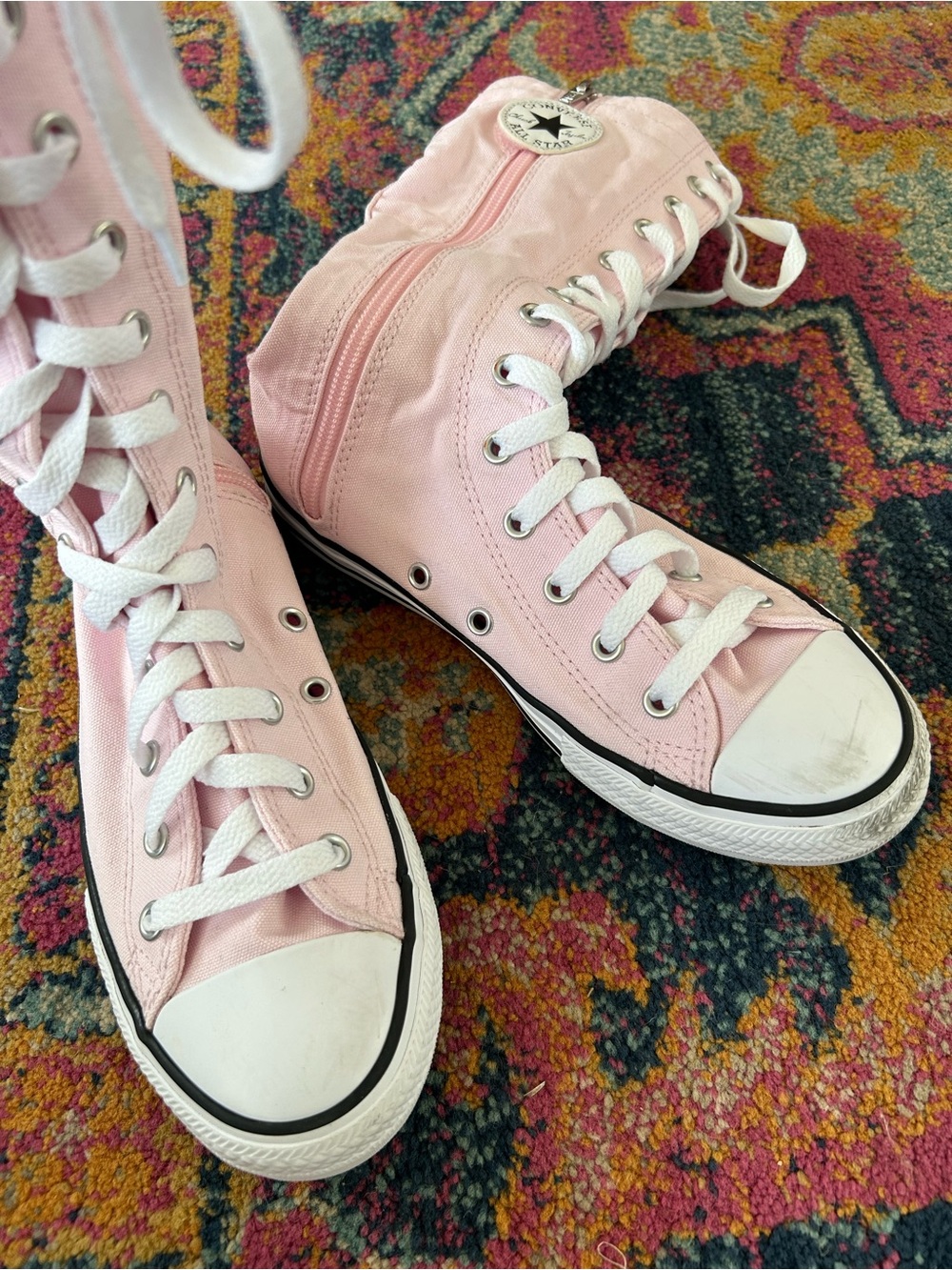 Converse | Youth Pink High Top All Star Canvas XX Side Zip Calf High Sneakers 3 - Picture 3 of 15